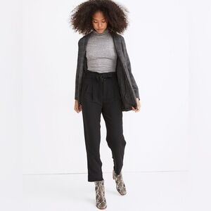 Madewell Petite Drapey Paperbag Bow tie High Rise Waist Pants in Black 14 p B19